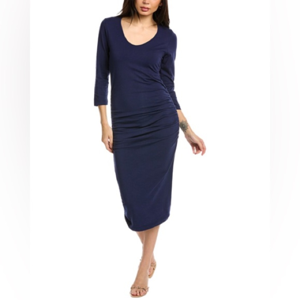 Michael Stars Ruched Navy Blue Long Sleeve Dress Size Large NWOT